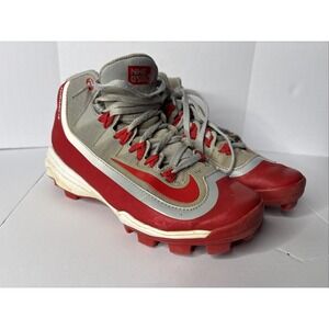 Nike Huarache Youth Cleats  807124-061‎ Size 4Y  Lace Up Red Gray